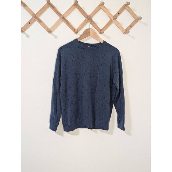 Athleta Studio Blue Splatter Paint Lightweight Crewneck Sweatshirt - Size L - Picture 1 of 5